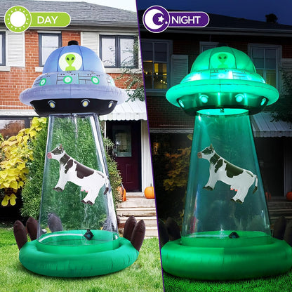10 FT Halloween Inflatables UFO with Floating Cow Outdoor Decorations