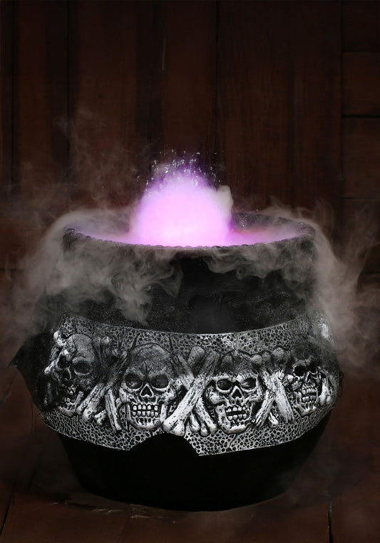 16-Inch Smoking Gothic Skull Cauldron Decoration